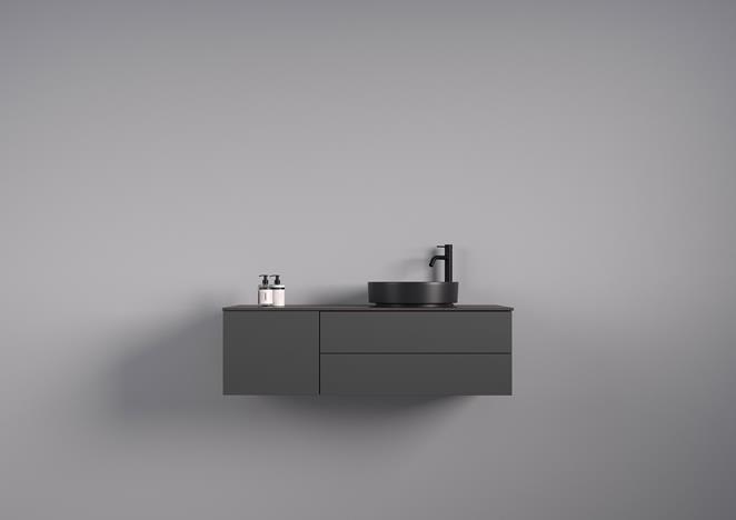 AIR Solid 120 A, Anthracite NCS S 7500 N ja pöytätaso Raven.