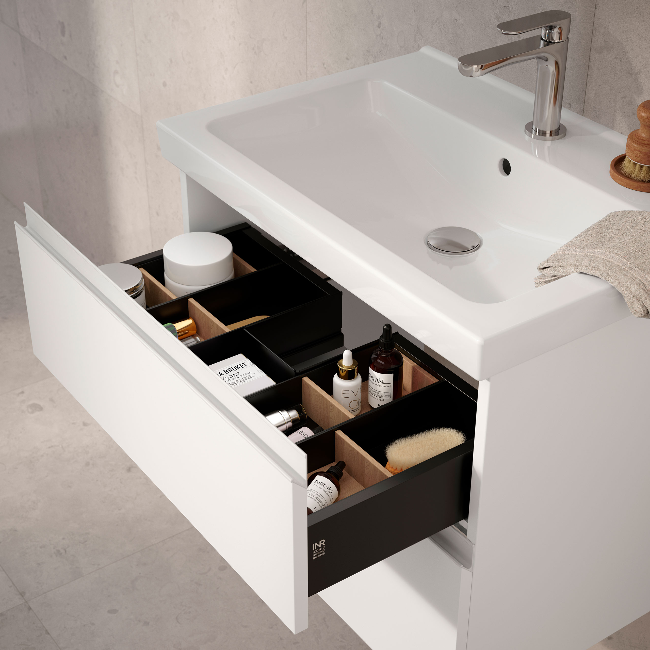 Laatikoiden sivut ovat 13 mm paksua mustaa peltiä ja laatikoiden kantavuus on 40 kg. Tässä malliin Viskan Grip.