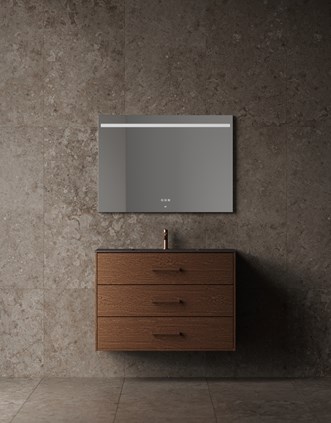 Terra Solid 100 Dark Oak -viilussa, peilinä Touch 100. Alvaret Earth 60x60.