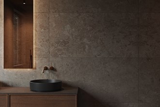 Alvaret Earth 60x120. Air Wood sävyssä Dark Oak, Raven-pöytätasolla.