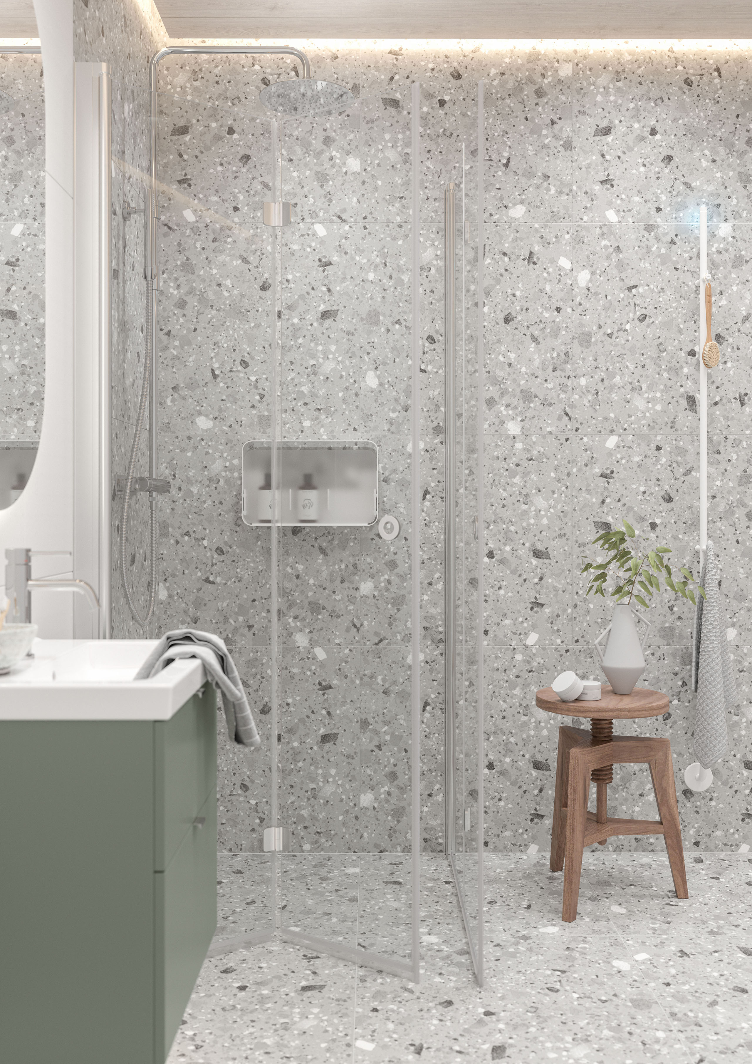 Suihkunurkka Linc Angel Flex, suihkusäilytys Nest.